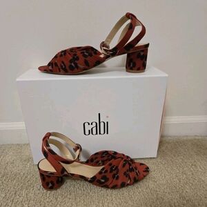 NWB Cabi Red Leopard Print Siren Block Heel Ankle Strap Heel Sandals Size 9